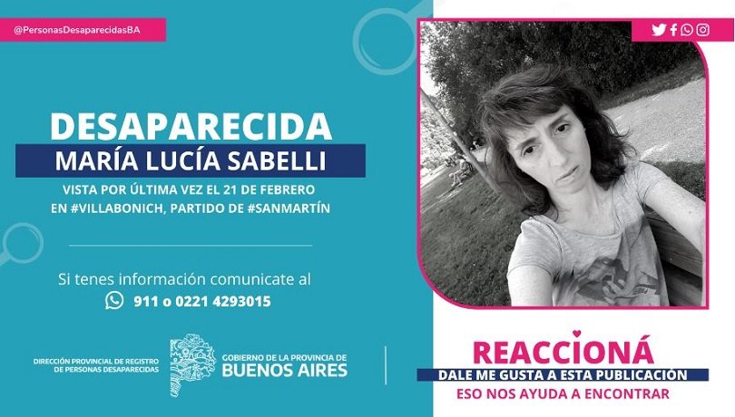 María Lucía Personas desaparecidas: se busca el paradero de María Lucía Sabelli