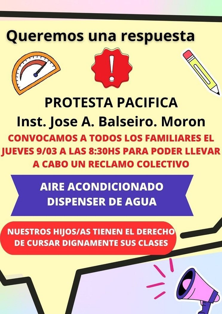 calor Un grupo de padres realizará una protesta pacífica en el Instituto Balseiro de Morón