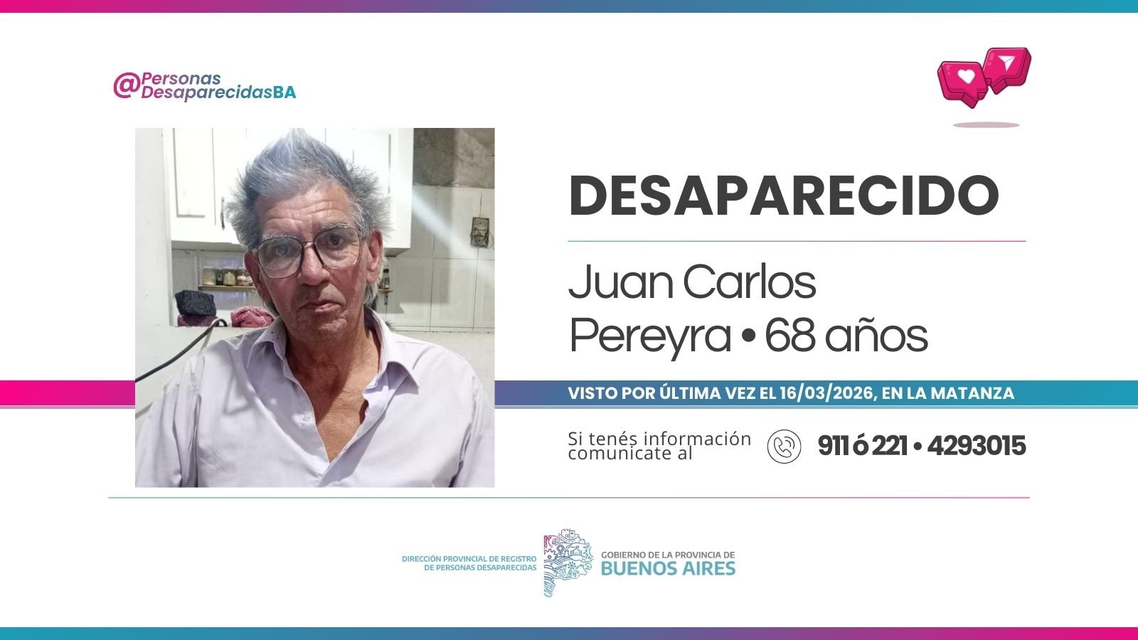 AYUDANOS A ENCONTRAR A JUAN CARLOS PEREYRA.