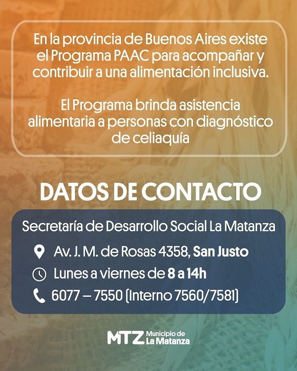 Celiaquía. Entrega de Alimentos Sin TACC.